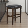 Flint Barstool- Set of 2- Backless- Plush Black Vinyl Seat- Dark Brown Mahogany