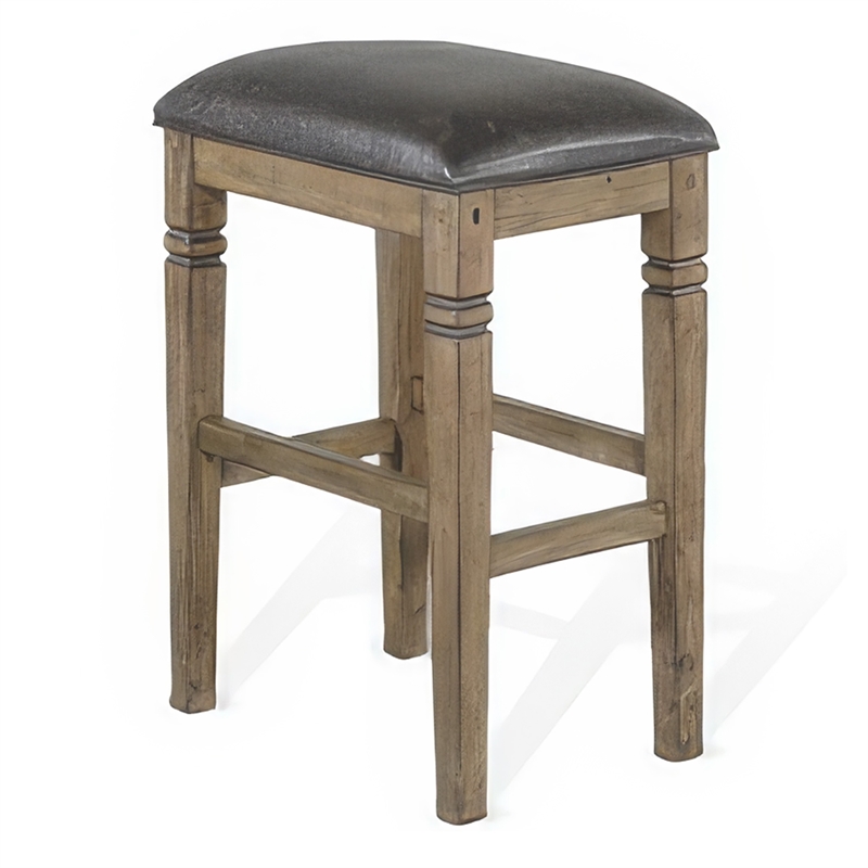 Yael Barstool- Set of 2- Black Faux Leather Cushioned- Taupe MahoganyWood