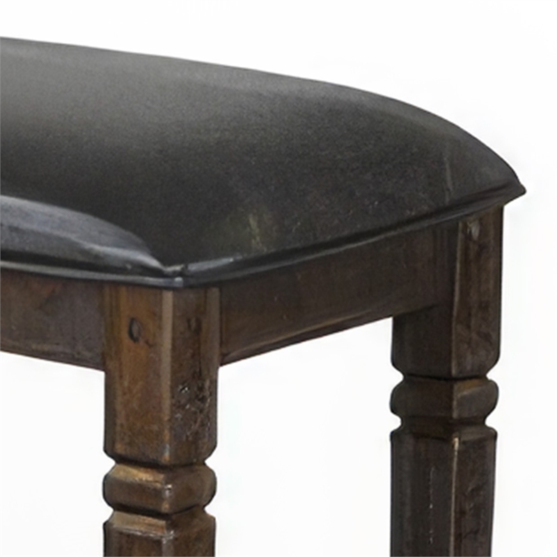 Flint Counter Stool- Set of 2- Black Faux Leather- Dark Brown Mahogany Wood