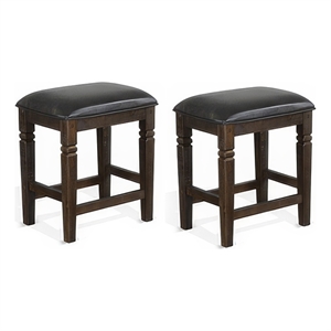 Flint Counter Stool- Set of 2- Black Faux Leather- Dark Brown Mahogany Wood