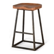 Marv Barstool Set of 2- Brown Contoured Mahogany Wood- Black Metal