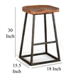 Marv Barstool Set of 2- Brown Contoured Mahogany Wood- Black Metal