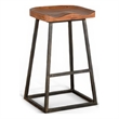 Marv Barstool Set of 2- Brown Contoured Mahogany Wood- Black Metal