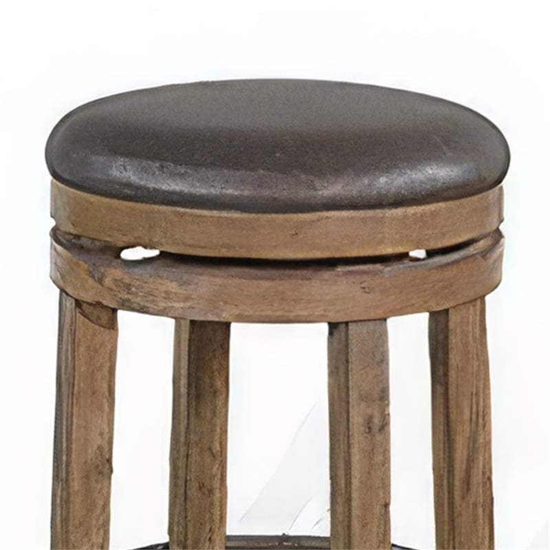 Yael Swivel Counter Stool Set of 2- Gray Faux Leather- Brown- Black