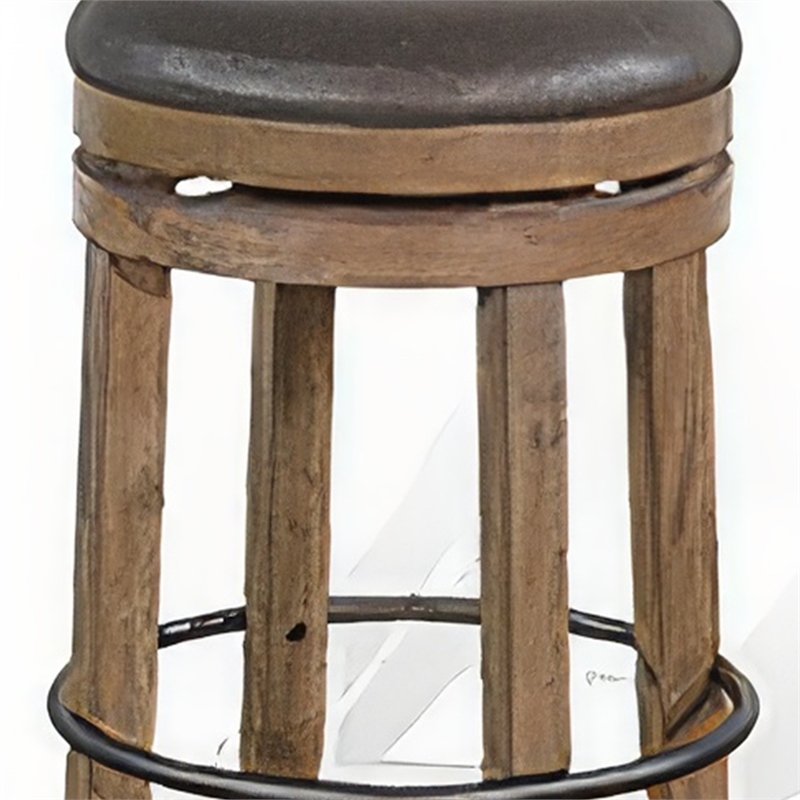 Yael Swivel Counter Stool Set of 2- Gray Faux Leather- Brown- Black