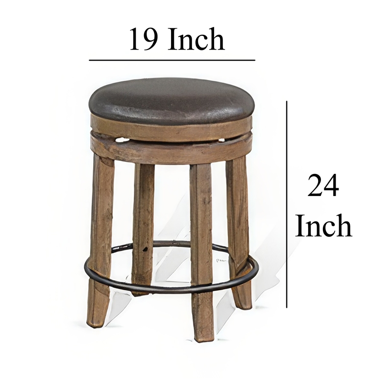 Yael Swivel Counter Stool Set of 2- Gray Faux Leather- Brown- Black