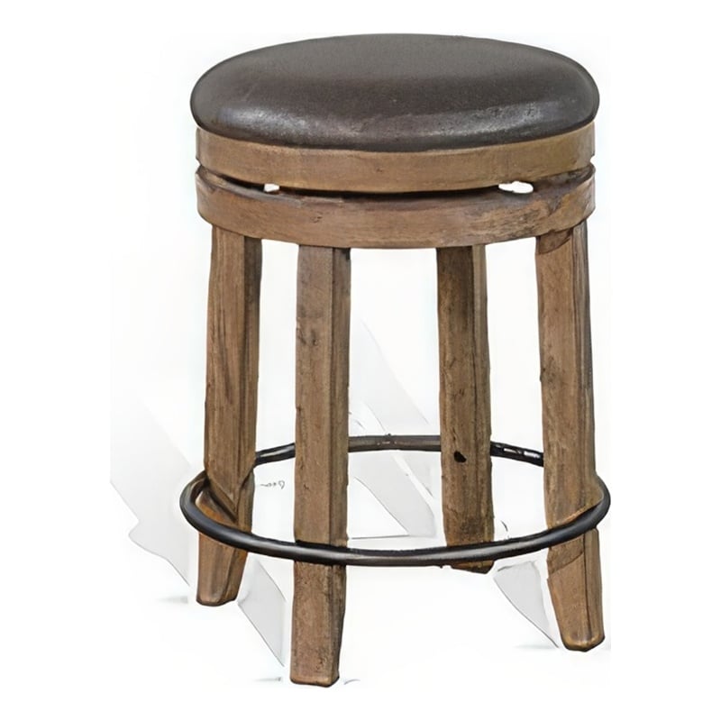 Yael Swivel Counter Stool Set of 2- Gray Faux Leather- Brown- Black
