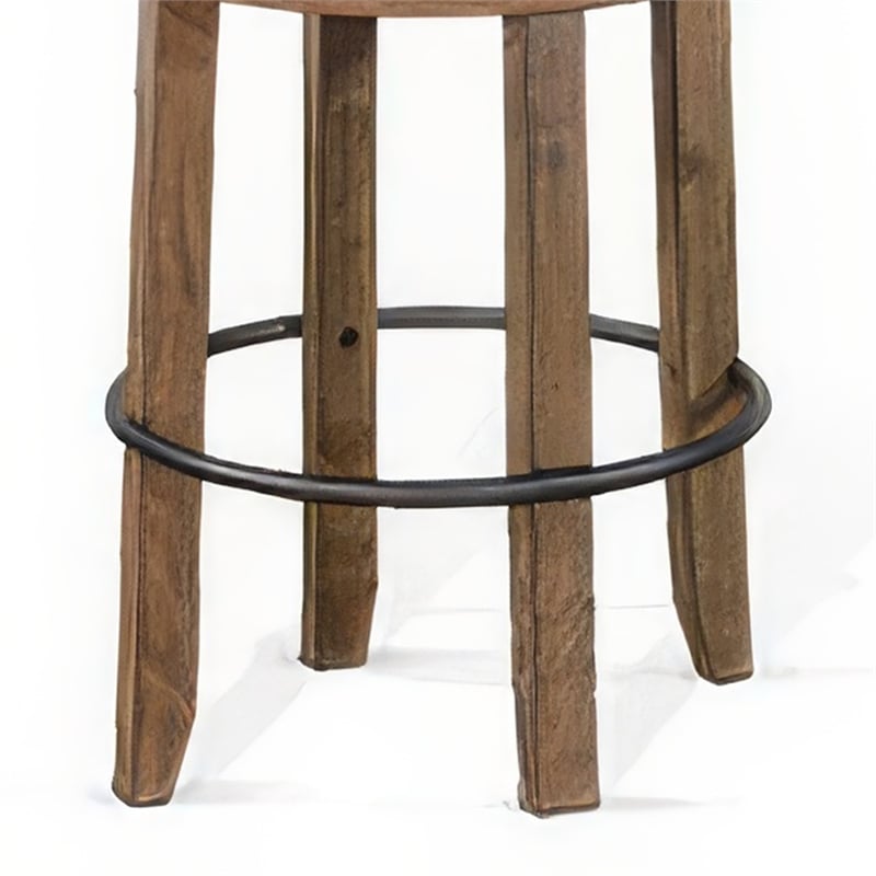 Yael Swivel Backless Barstool Set of 2- Gray Faux Leather- Brown Wood