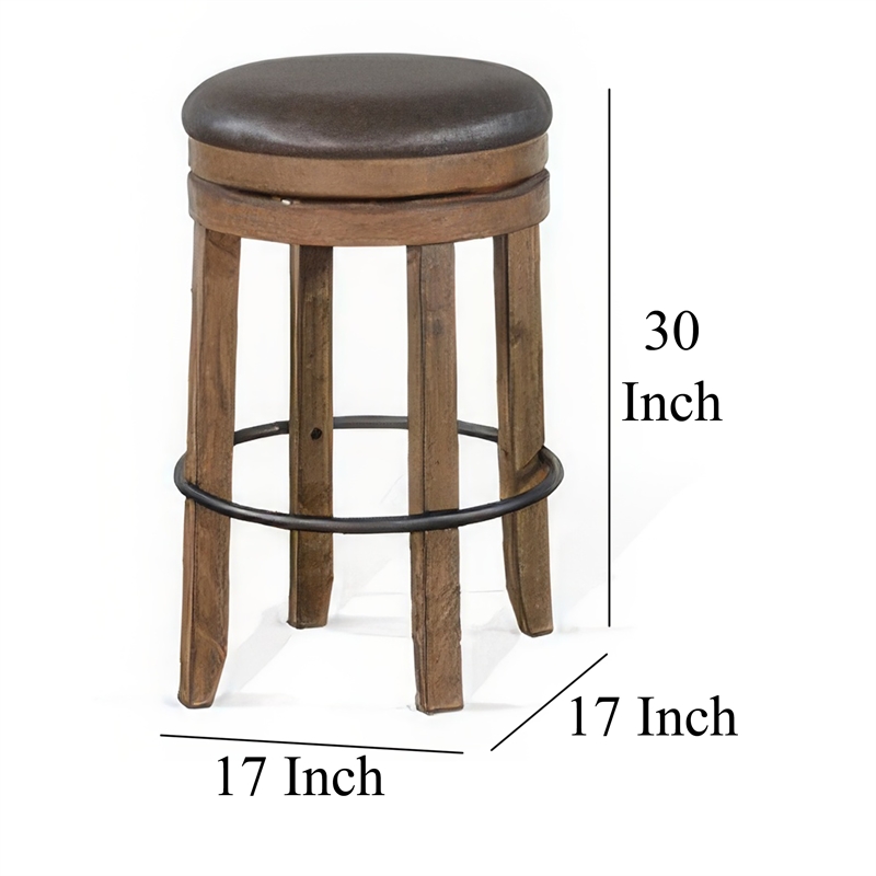 Yael Swivel Backless Barstool Set of 2- Gray Faux Leather- Brown Wood