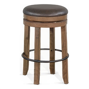 Yael Swivel Backless Barstool Set of 2- Gray Faux Leather- Brown Wood