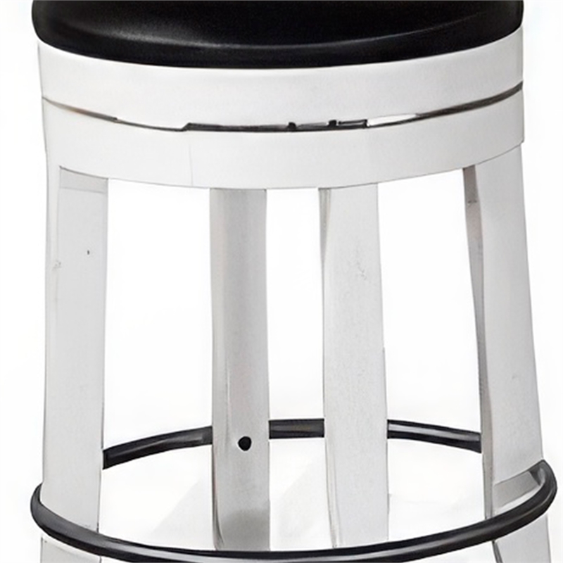 Orso Swivel Counter Stool Set of 2- Black Faux Leather- White Wood