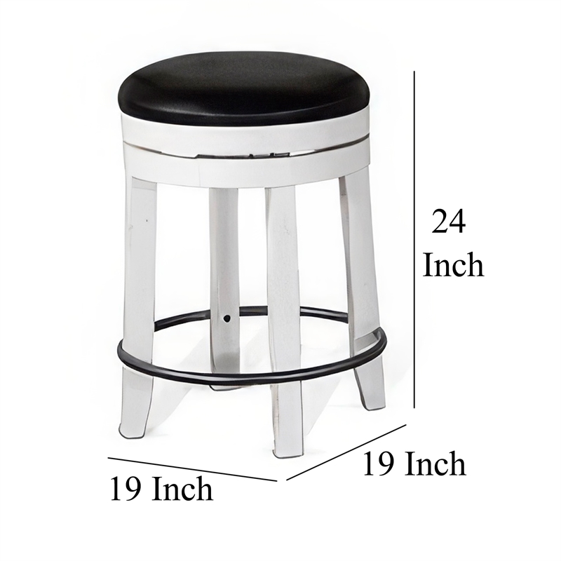 Orso Swivel Counter Stool Set of 2- Black Faux Leather- White Wood