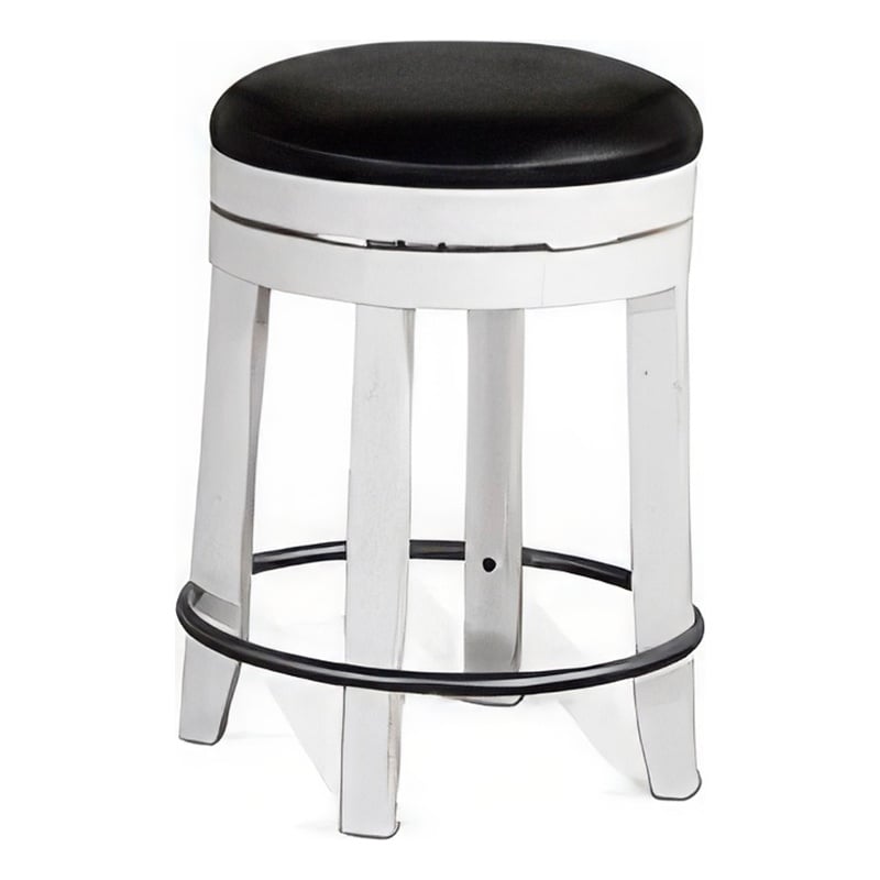 Orso Swivel Counter Stool Set of 2- Black Faux Leather- White Wood
