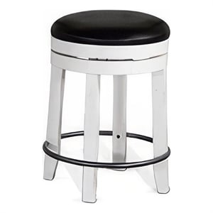 Orso Swivel Counter Stool Set of 2- Black Faux Leather- White Wood