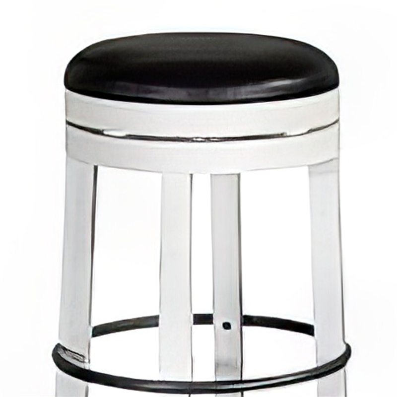 Orso Swivel Barstool Set of 2- Black Faux Leather- White Wood- Black