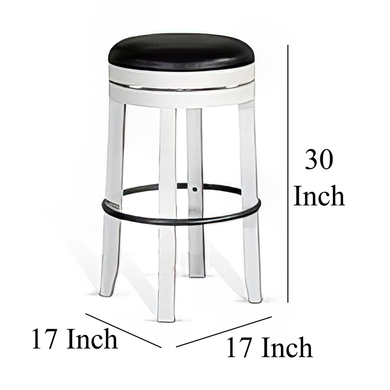Orso Swivel Barstool Set of 2- Black Faux Leather- White Wood- Black