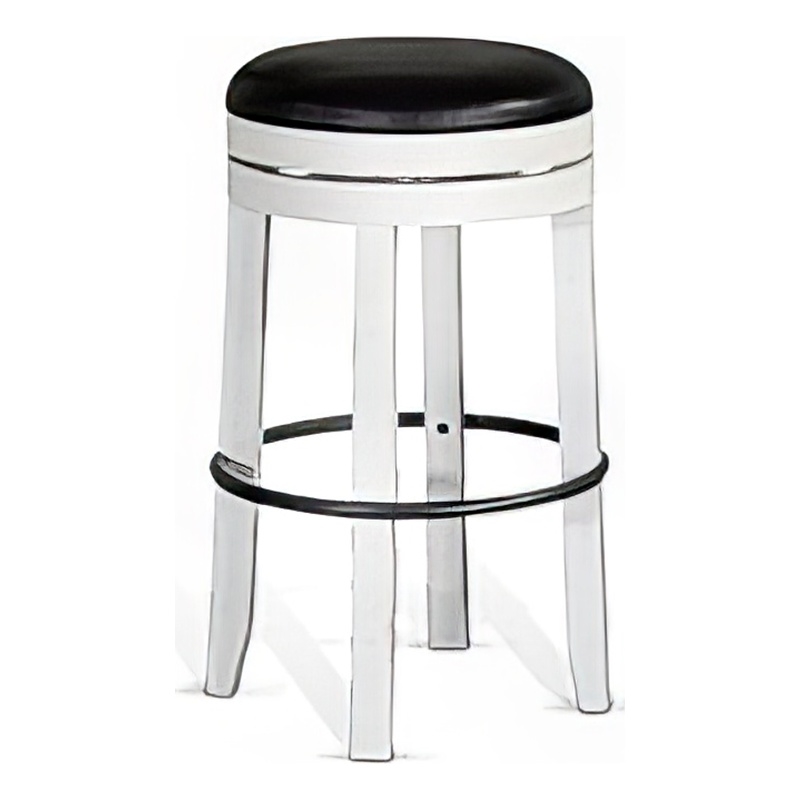 Orso Swivel Barstool Set of 2- Black Faux Leather- White Wood- Black