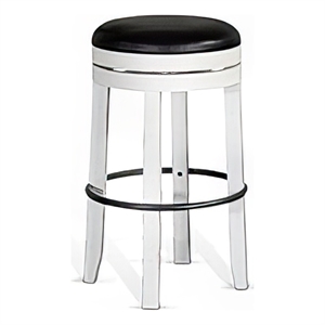Orso Swivel Barstool Set of 2- Black Faux Leather- White Wood- Black