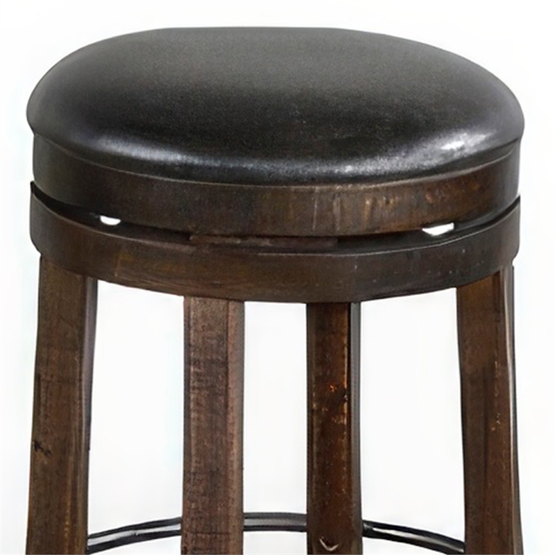 Flint Swivel Counter Stool Set of 2- Black Faux Leather- Dark Brown
