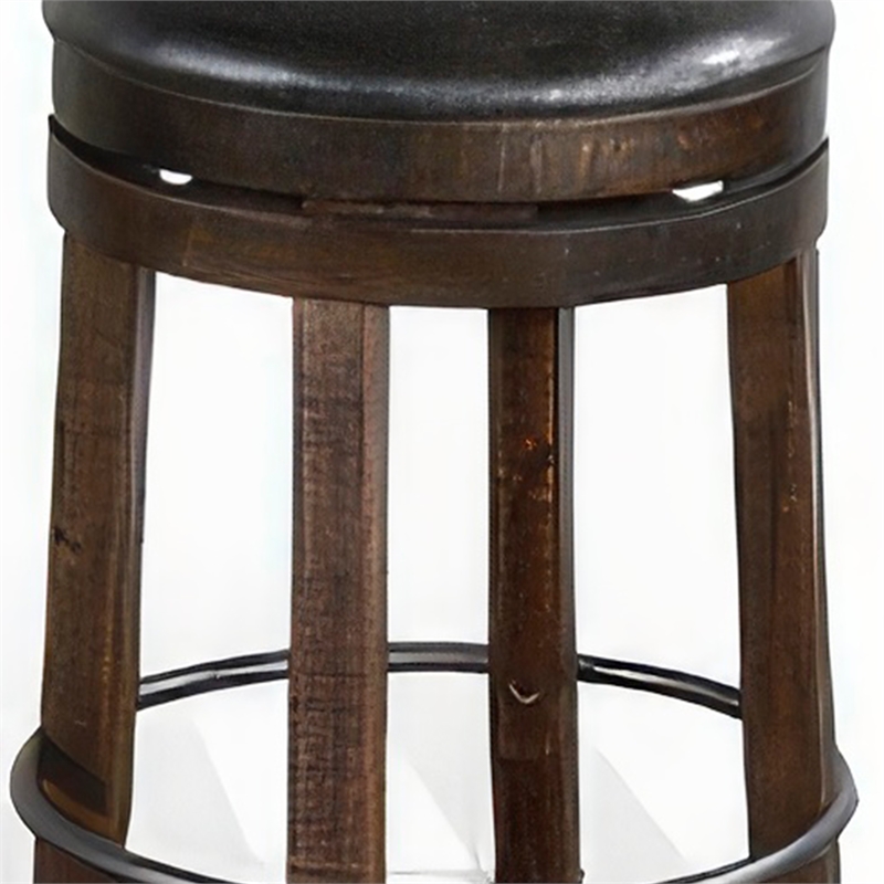 Flint Swivel Counter Stool Set of 2- Black Faux Leather- Dark Brown