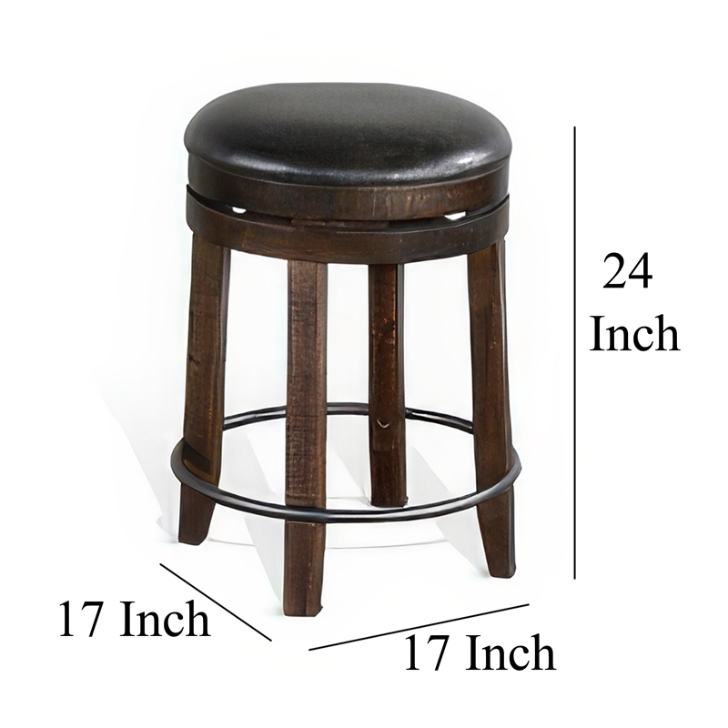 Flint Swivel Counter Stool Set of 2- Black Faux Leather- Dark Brown