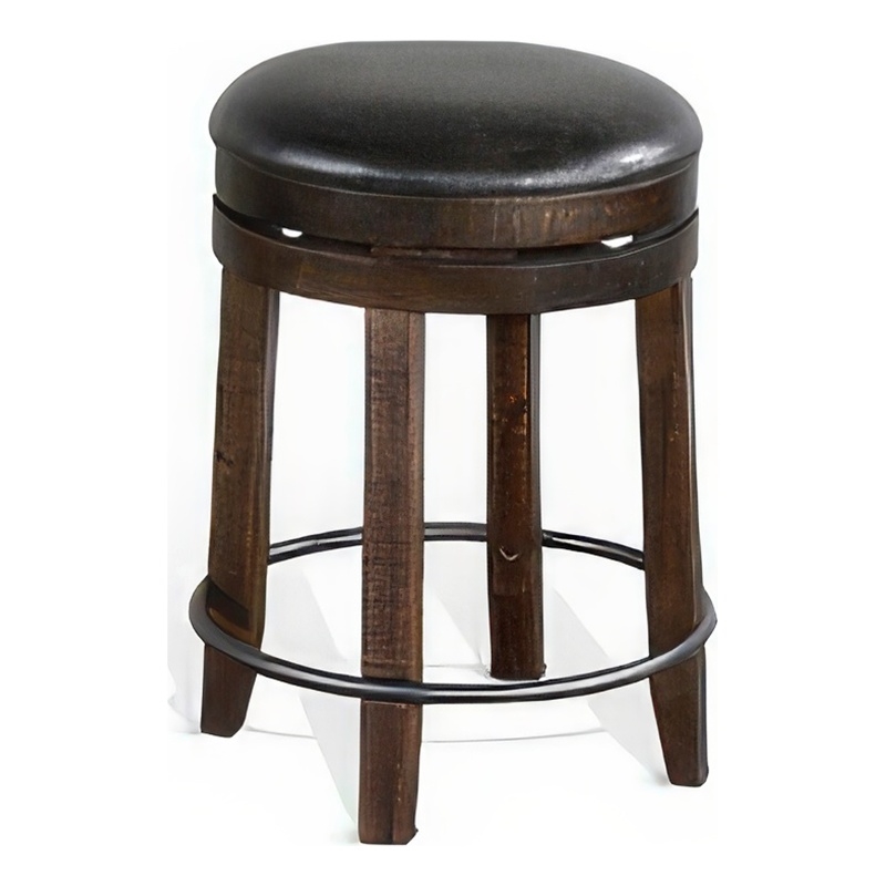 Flint Swivel Counter Stool Set of 2- Black Faux Leather- Dark Brown