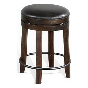 Flint Swivel Counter Stool Set of 2- Black Faux Leather- Dark Brown