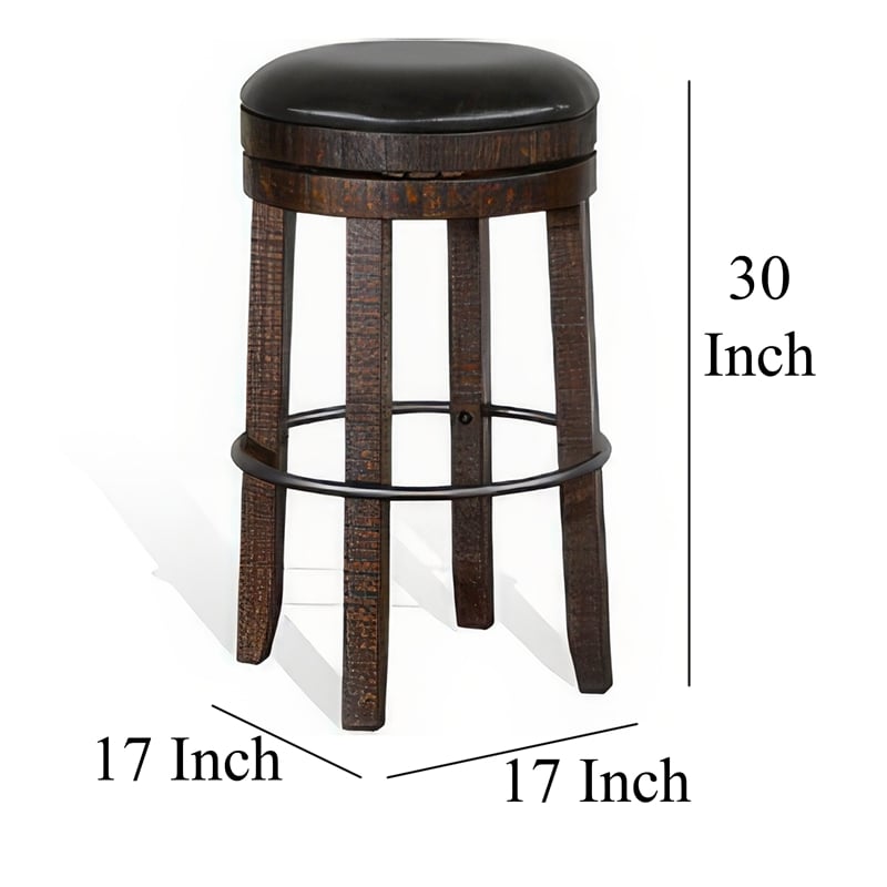 Flint Swivel Barstool Set of 2- Black Faux Leather- Dark Brown Wood