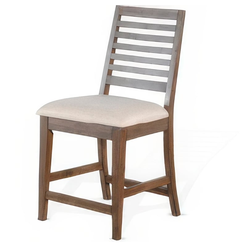 Yael Counter Height Stool Set of 2- Ivory White- Light Brown Wood