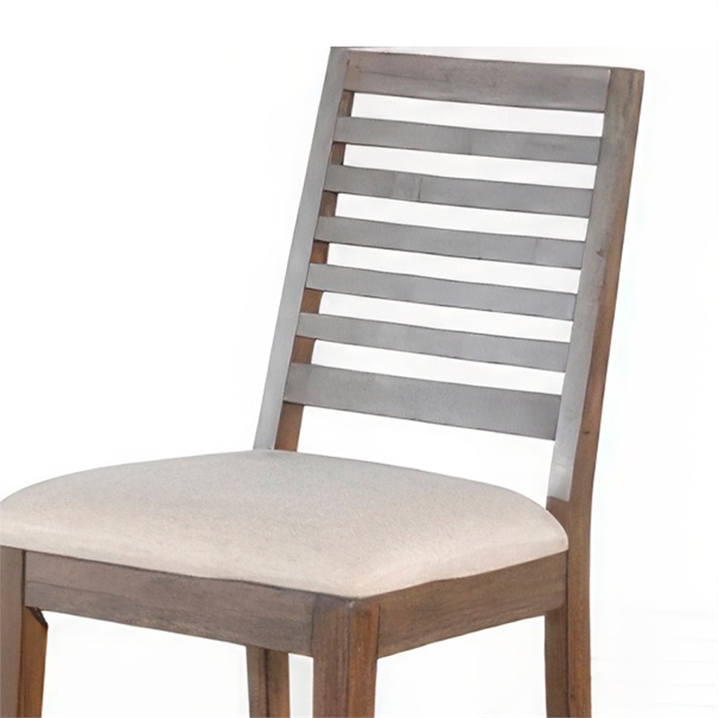 Yael Counter Height Stool Set of 2- Ivory White- Light Brown Wood