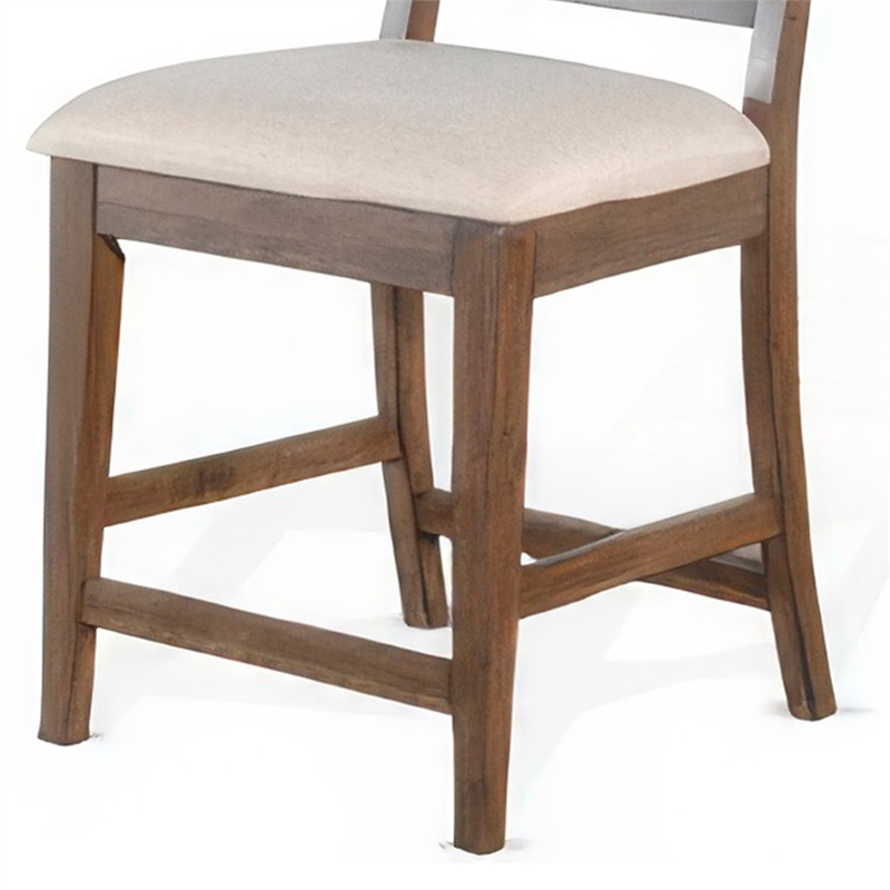 Yael Counter Height Stool Set of 2- Ivory White- Light Brown Wood