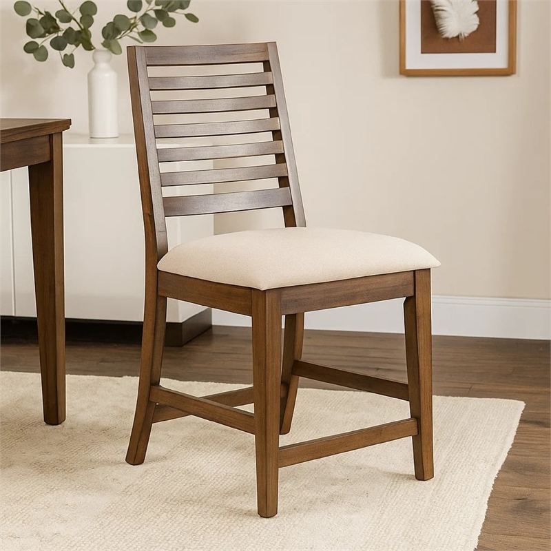 Yael Counter Height Stool Set of 2- Ivory White- Light Brown Wood