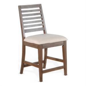 Yael Counter Height Stool Set of 2- Ivory White- Light Brown Wood