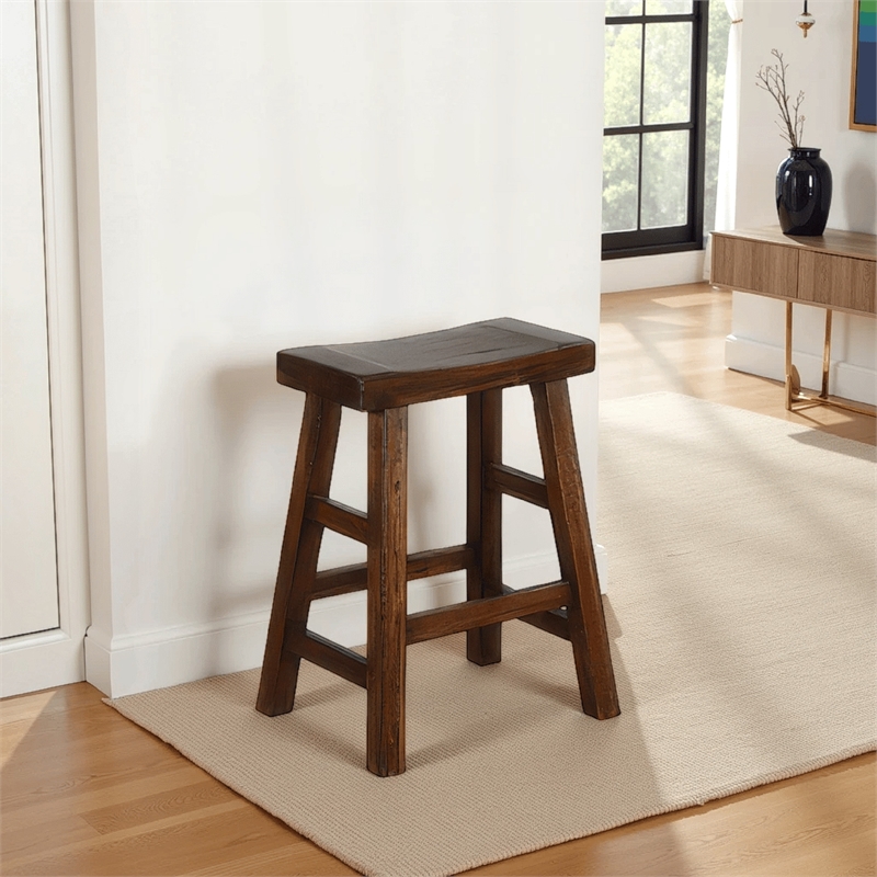 Reggie Counter Stool Set of 2- Saddle Seat Mocha Brown Mahogany