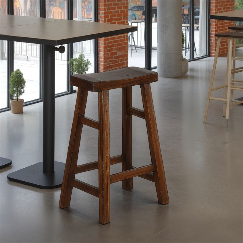 Reggie Barstool Set of 2- Saddle Seat- Mocha Brown Mahogany- 30 Inch