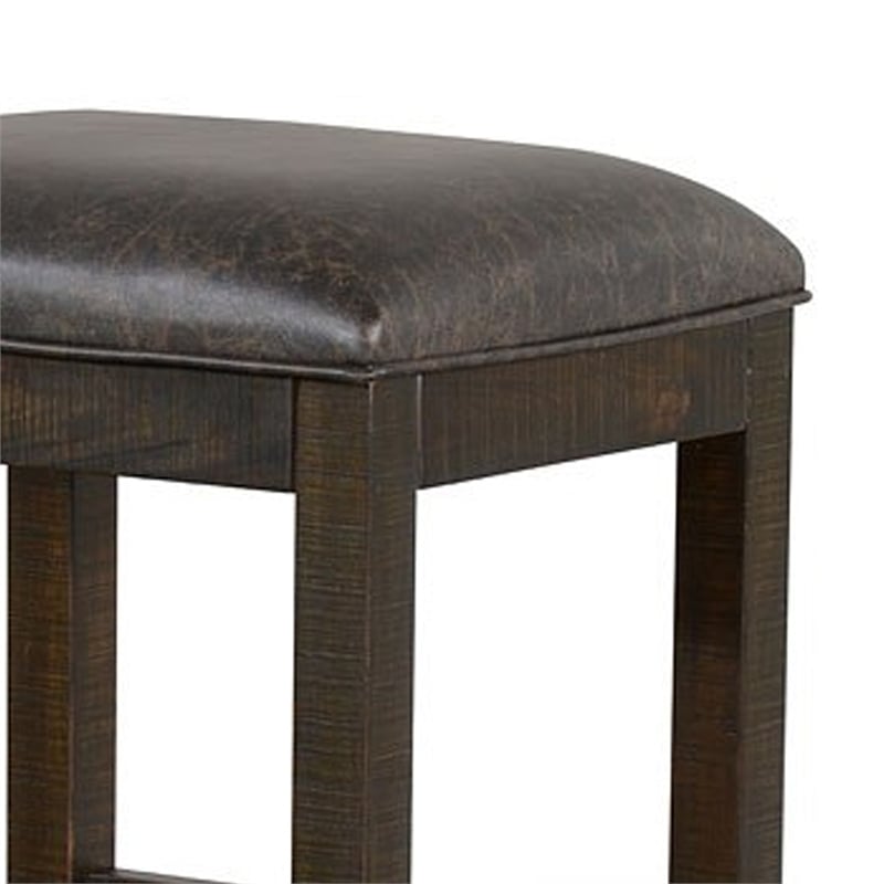 Flint Counter Stool- Faux Leather Seat- 24 Inch High- Dark Brown Wood