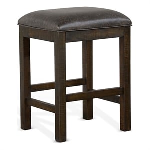 Flint Counter Stool- Faux Leather Seat- 24 Inch High- Dark Brown Wood