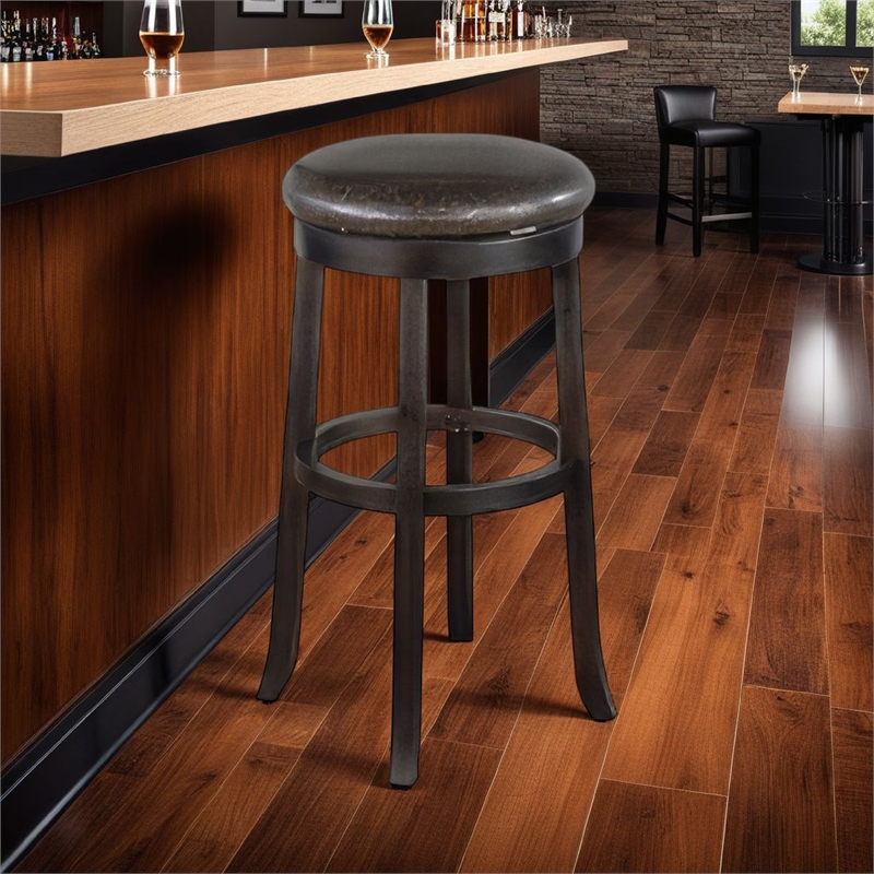 Elon Swivel Barstool Set of 2- Black Faux Leather Cushioned- 30 Inch