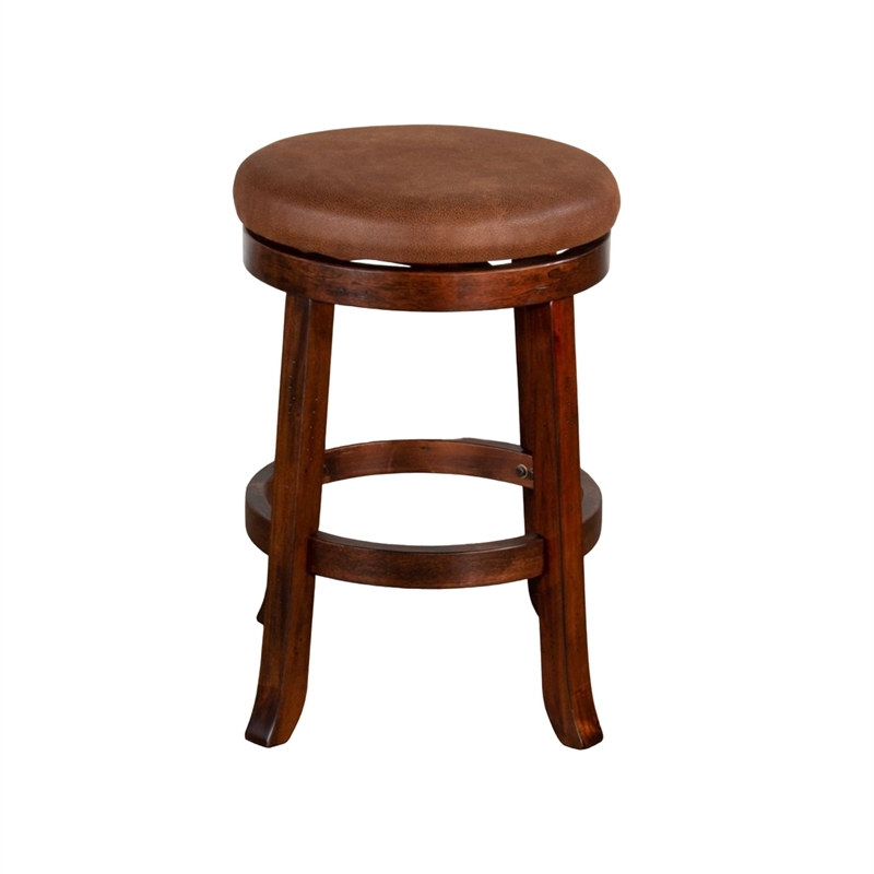 Odel Swivel Counter Stool Set of 2- Brown Faux Leather- Dark Mahogany
