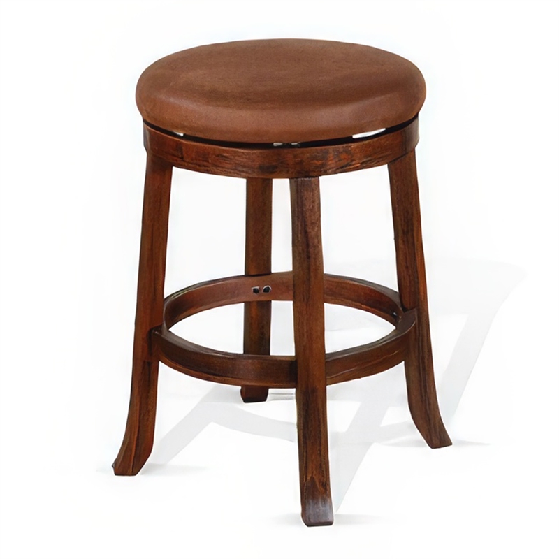 Odel Swivel Counter Stool Set of 2- Brown Faux Leather- Dark Mahogany