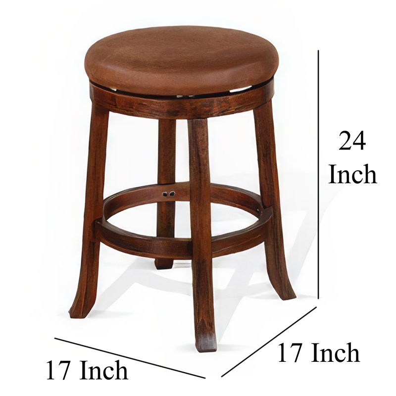 Odel Swivel Counter Stool Set of 2- Brown Faux Leather- Dark Mahogany