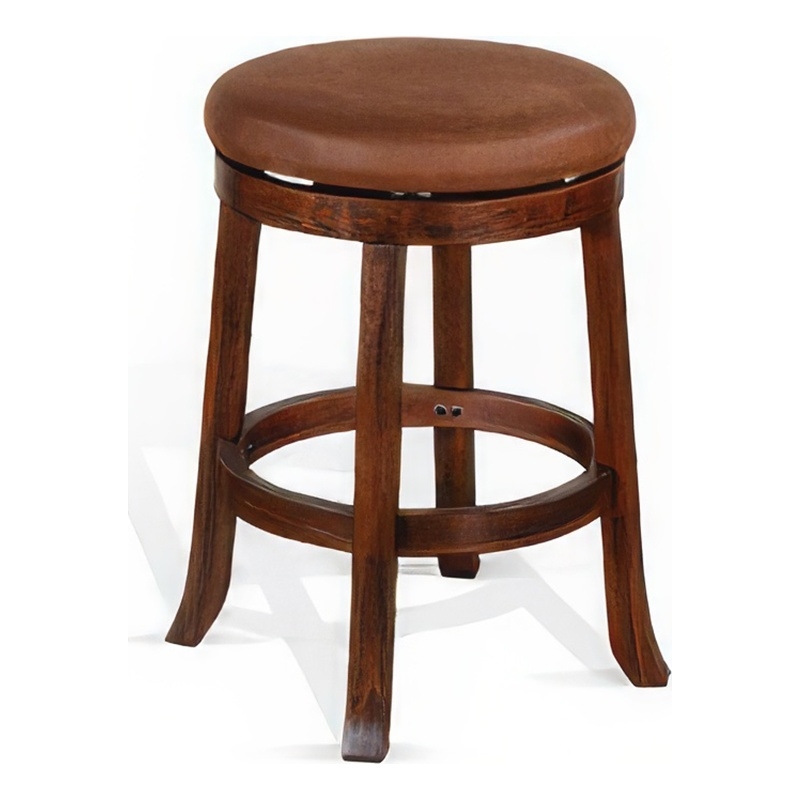 Odel Swivel Counter Stool Set of 2- Brown Faux Leather- Dark Mahogany