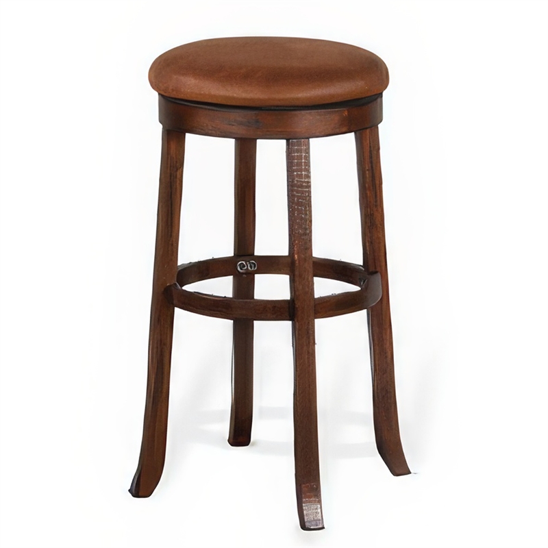 Odel Swivel Barstool Set of 2- Brown Faux Leather- Dark Mahogany