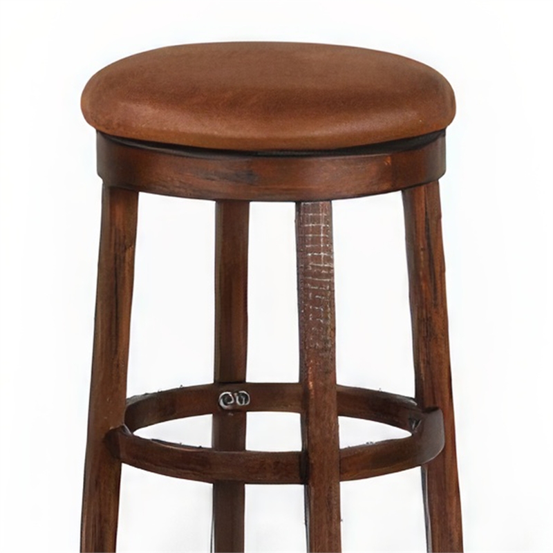 Odel Swivel Barstool Set of 2- Brown Faux Leather- Dark Mahogany