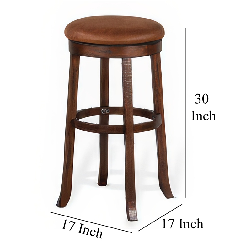 Odel Swivel Barstool Set of 2- Brown Faux Leather- Dark Mahogany