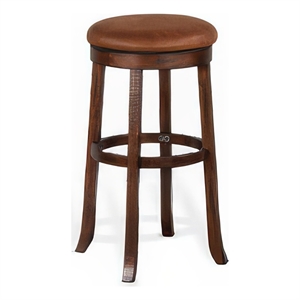 Odel Swivel Barstool Set of 2- Brown Faux Leather- Dark Mahogany