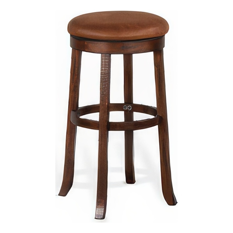 Odel Swivel Barstool Set of 2- Brown Faux Leather- Dark Mahogany