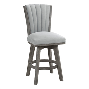 Core Set of 2 Swivel Counter Stool Chairs- Gray- Channel Tufted Velvet