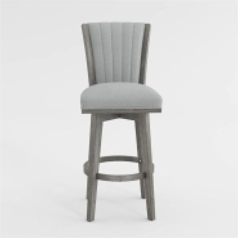 Core Set of 2 Swivel Barstool Chairs- Gray Wood- Channeled Velvet