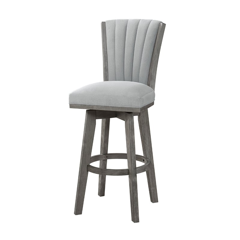 Core Set of 2 Swivel Barstool Chairs- Gray Wood- Channeled Velvet